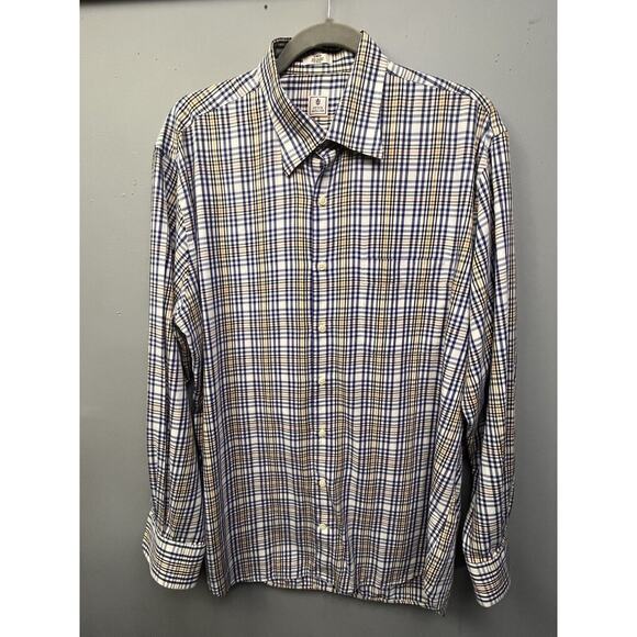 Peter Millar Shirt Mens XL Blue Check Plaid Long Sleeve Button front pocket - Picture 1 of 6